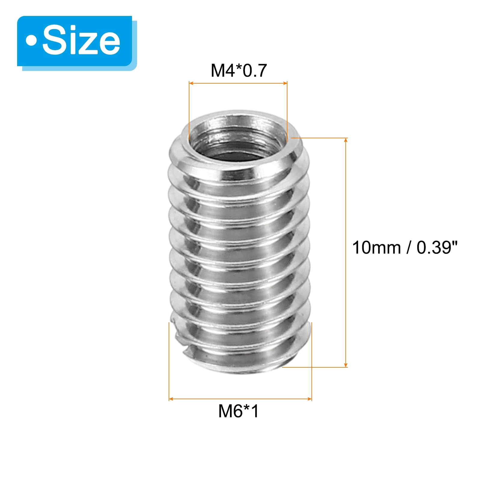 PATIKIL Inserti Filettati Adattatori Riduzione Dado, 10pz M6*1 Maschio a M4*0,7 Femmina Riparazione Inserto Dado Vite Inserto Filettato Autofilettante Acciaio Inossidabile 10mm