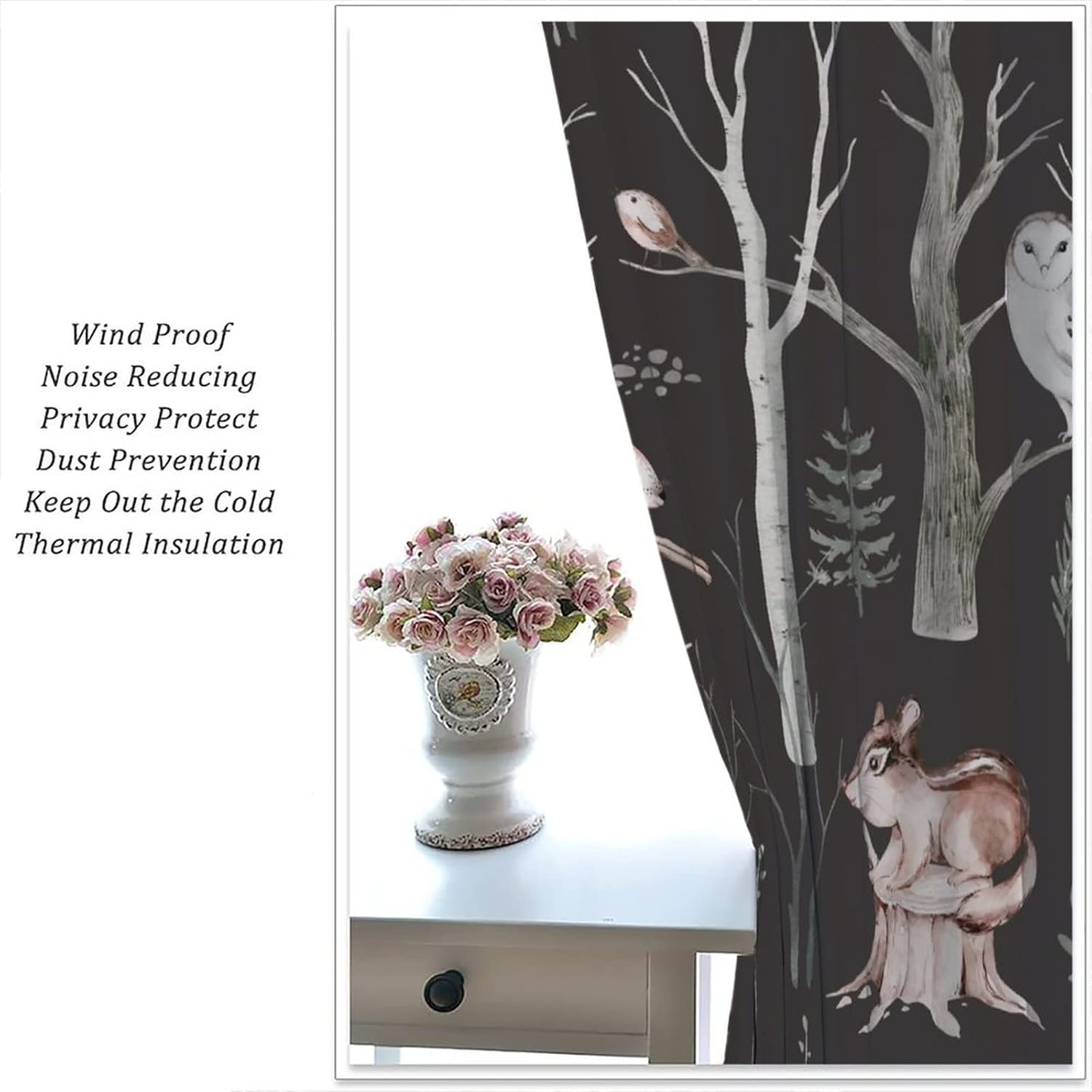 Cartoon Space Blackout Curtains, Watercolor Woodland Wildlife Bear Fox Rabbit Butterfly, Decorative Curtains for Kids Boys Girls Bedroom, 2 Panel Set, 42x45 Inch