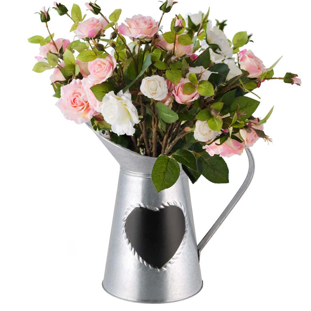 Dibor Silver Metal Pitcher Jug Vase Floral Display Vase With Chalkboard Heart Rustic Shabby Chic Wedding Annviersary Christmas Home Décor Gift