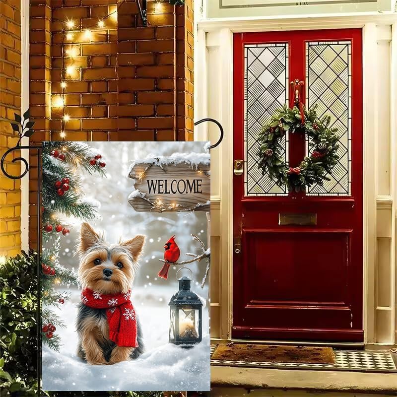 Winter Yorkie Garden Flags 12x18 Double Sided, Small Burlap Holiday Snow Cardinal Dog Garden Flag Winter Christmas Outdoor Yard Decorations Porch Lawn Flags for Outside - Image 6