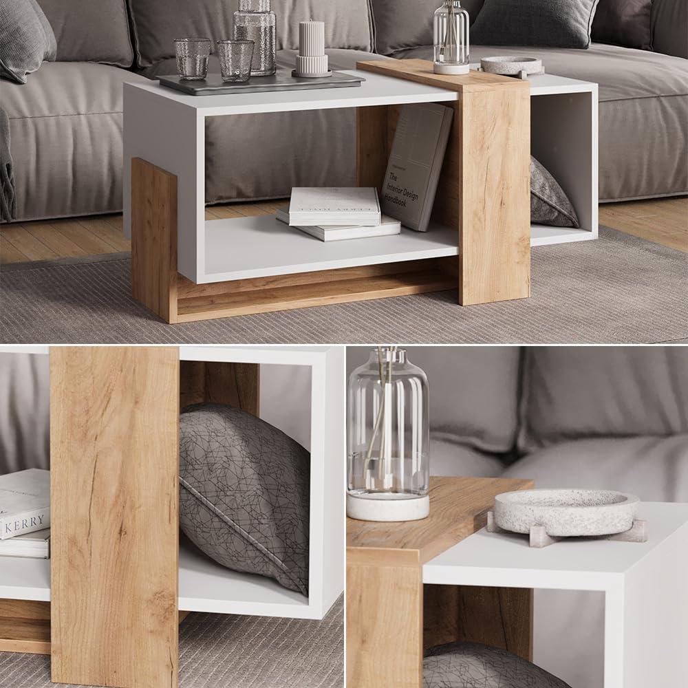 Vicco Mesa de Centro Aven, Roble Blanco/Dorado, 91.8 x 49 cm