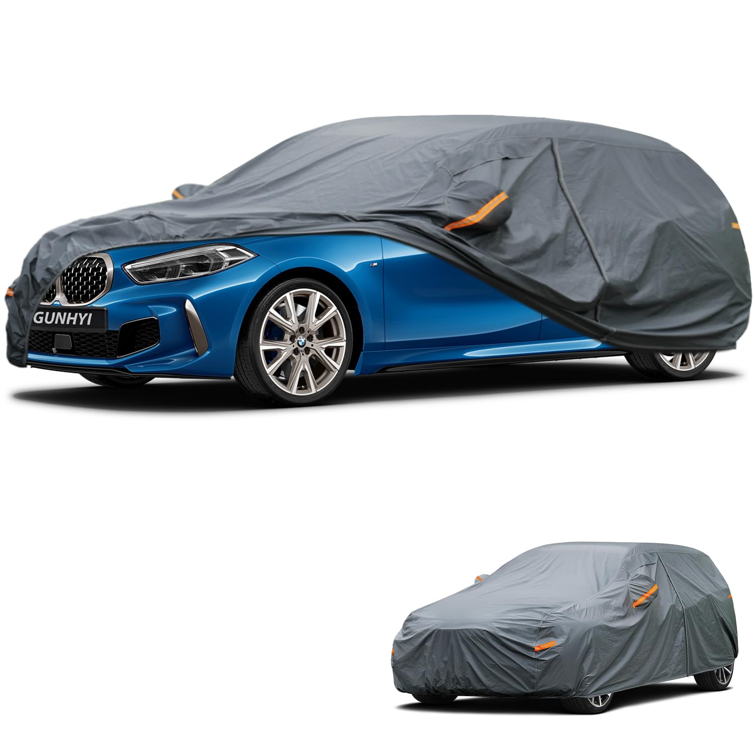 GUNHYI Premium Car Cover Custom Fit BMW 1-Series Hatchback, 16 Layers Heavy Duty Car Cover Waterproof All Weather with Zipper Door for Sun Rain Snow Dust Uv Protection
