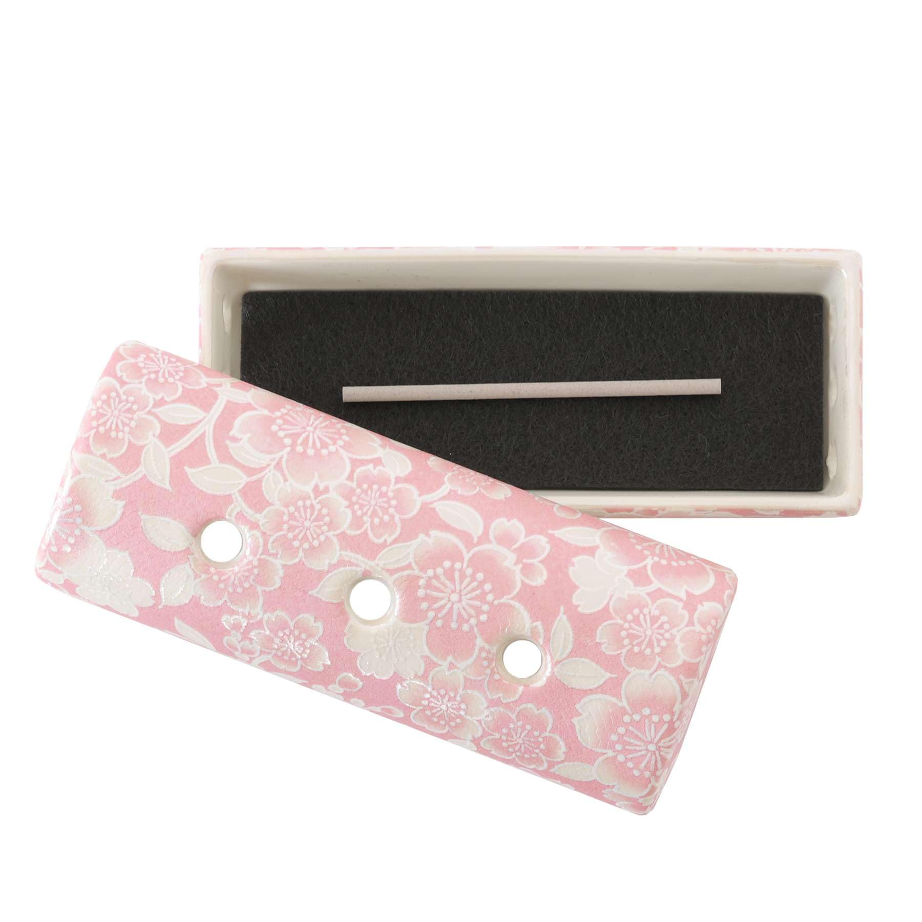 Mino Ware Horizontal Incense Burner Pink Floral Ceramic Ash Free Japan