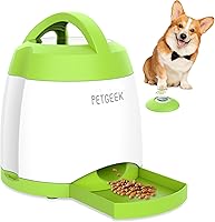 PETGEEK Automatic Dog Treat Dispenser with Button & Remote Control - Interactive Puzzle Toy, Dual Power, Indoor/Outdoor (Green)