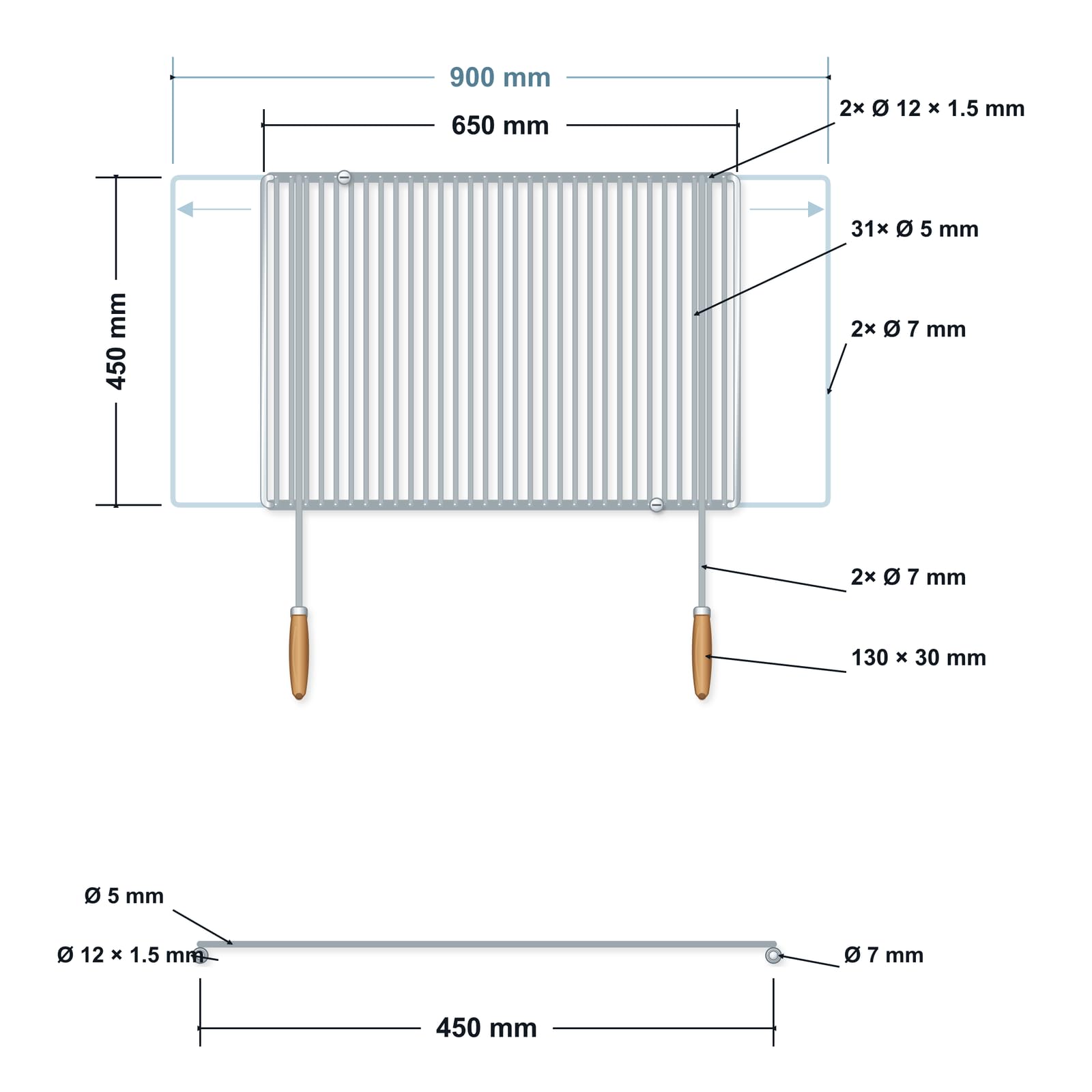 Deos-grill Rejilla Barbacoa INOX Ajustable 65–90 × 45 cm con Asas | Diseño ajustable con asas