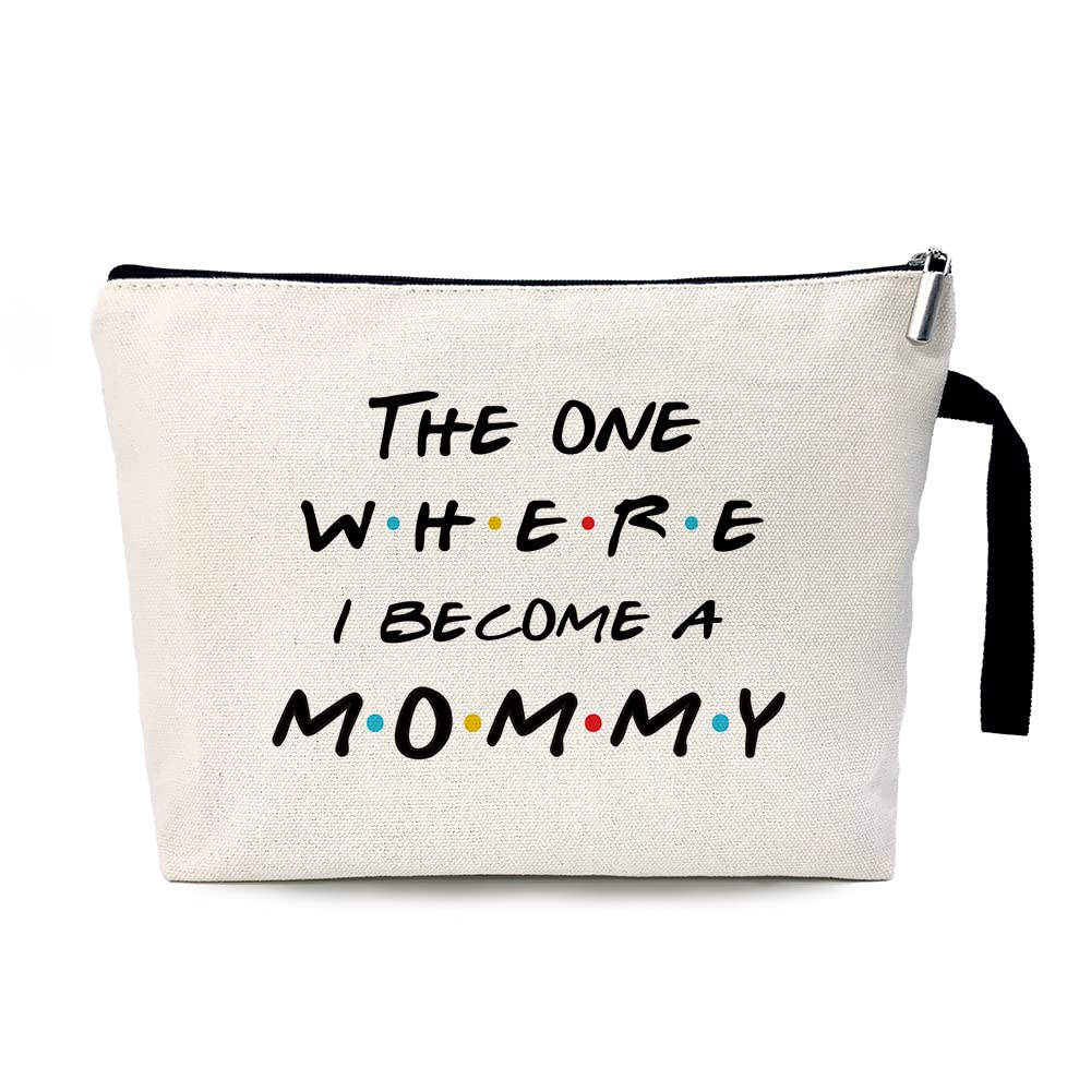 The One Where I Become a Mommy Funny New Mommy Cosmetic Bag, for Travel Toiletry Zipper Storage Pouch Makeup Bag, Baby Shower Presents,