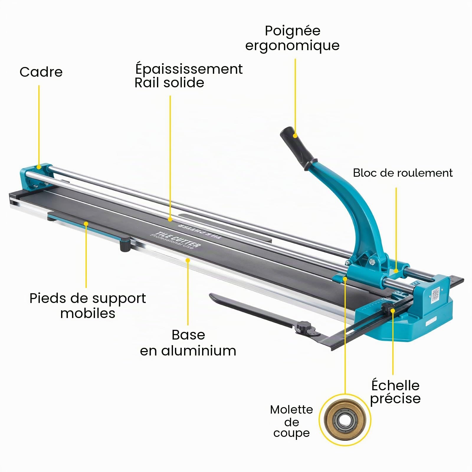 BestEquip Coupe-carreaux manuel 120cm en acier, pour couper les matériaux en pierre y compris les carreaux de sol normaux/les polis Bleu