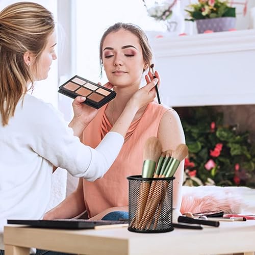 Miniatura 7 de Paquete de 2 soportes metálicos de malla para bolígrafos, 3.54 x 3.85 pulgadas, organizadores de espacio de trabajo para la oficina escolar,