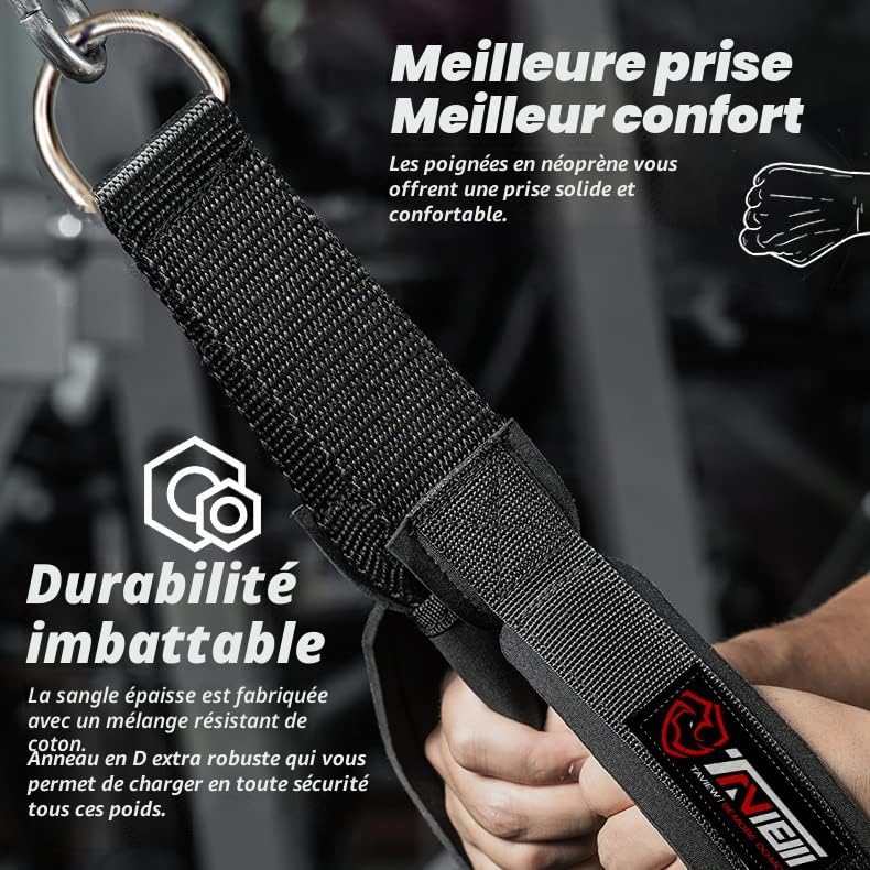 Attache de câble pour triceps : sangle d'extension double longueur contre le manque d'amplitude