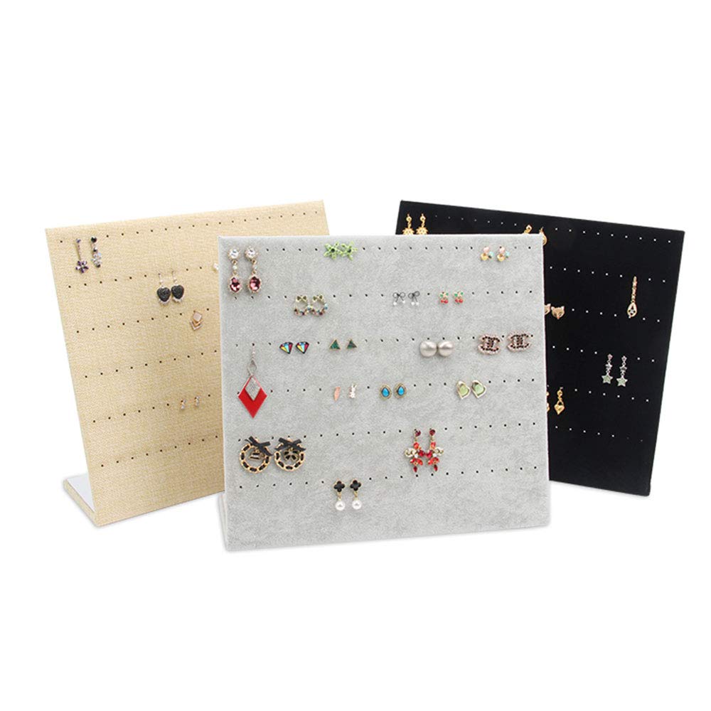 Espositore Per Orecchini 60/120 Fori - Organizer In Flanella A Forma Di L, 3 Colori (Grigio, Nero, Giallo) Per Vetrina E Casa