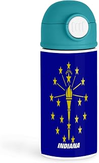 Empowering Indiana Enthusiast 12oz Kids Green Bottle – Indiana state flag design with blue background and yellow stars – School Day, Outdoor Adventures
