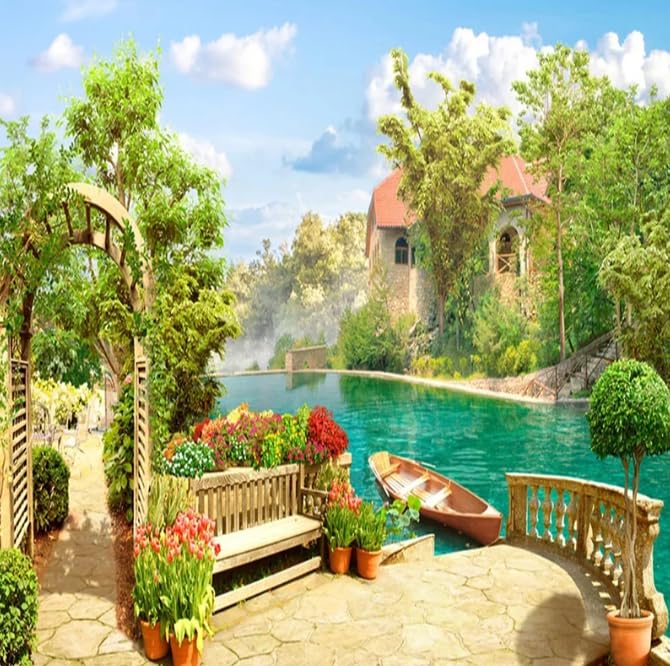 Papier peint effet 3D paysage de lac pour agrandir visuellement un petit salon
