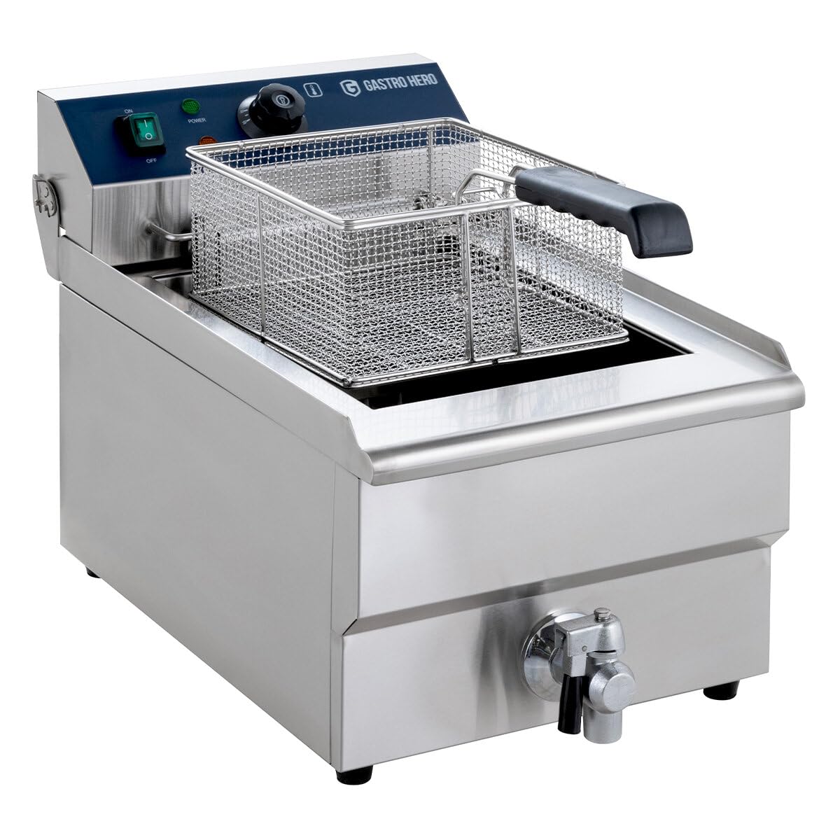 GastroHero Friggitrice elettrica ECO 13 litri, 5000 W, 400 V, in acciaio inox, con rubinetto di scarico e cestello, termostato, friggitrice professionale per gastronomia e snack