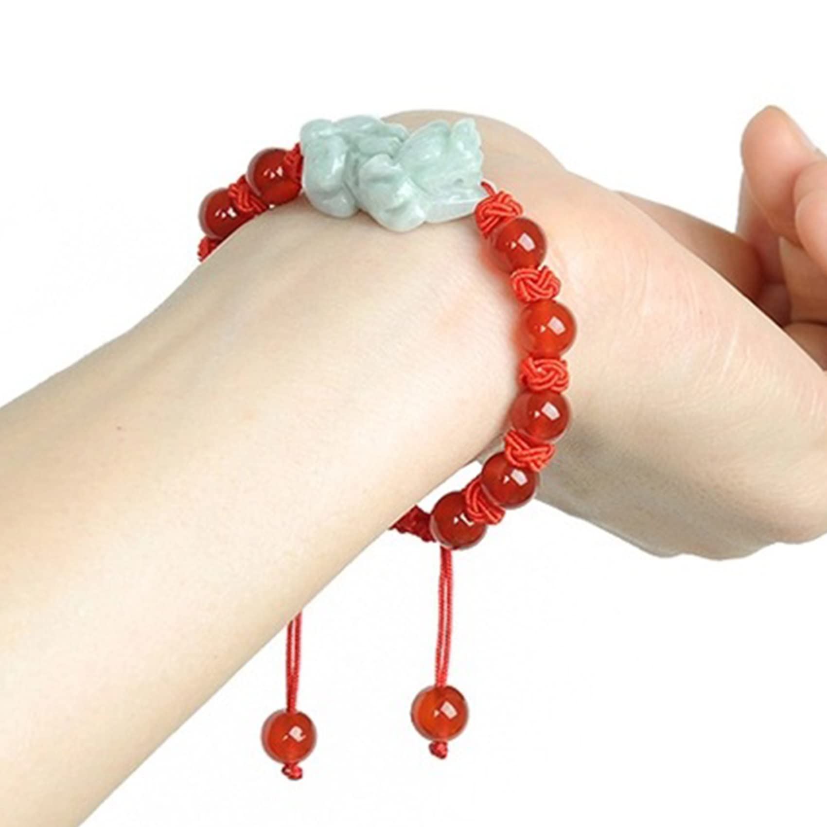 Pulsera Feng Shui,Pulsera Feng Jade para Mujeres Hombres Amuletos de la Suerte Piedras Preciosas Amuleto de Hilo Rojo Chino,Rojo,Ágata Roja