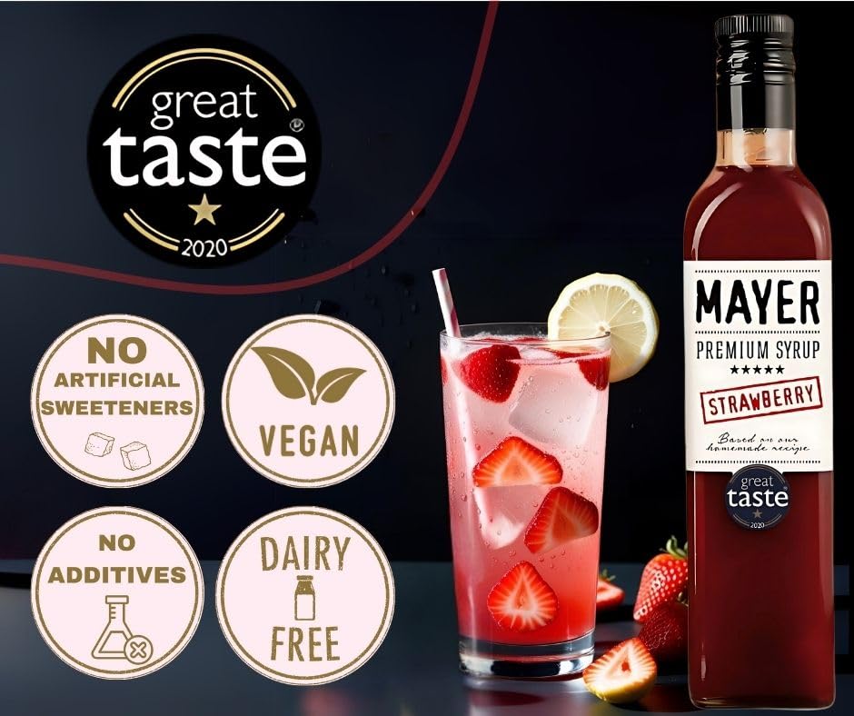 Image of Premium Artisan Hungarian Strawberry Syrup - Award-Winning, All-Natural, Vegan, Gluten Free, Versatile for Beverages & Desserts - No Artificial Additives, Rich Authentic Flavor ( 16.9 Fl oz. / 500 ml, Strawberry - 6Pack )