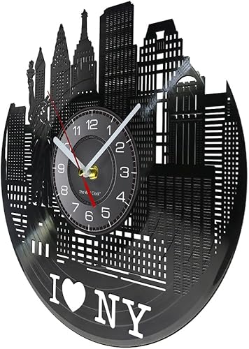 Miniatura 3 de Reloj de pared de disco de vinilo de Nueva York de 12 pulgadas, funciona con pilas, moderno, silencioso, sin tictac, reloj decorativo para