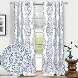 DriftAway Samantha Thermal/Room Darkening Grommet Unlined Window Curtains, Floral/Damask Medallion Pattern, Set of Two Panels (52”x96”, Blue)