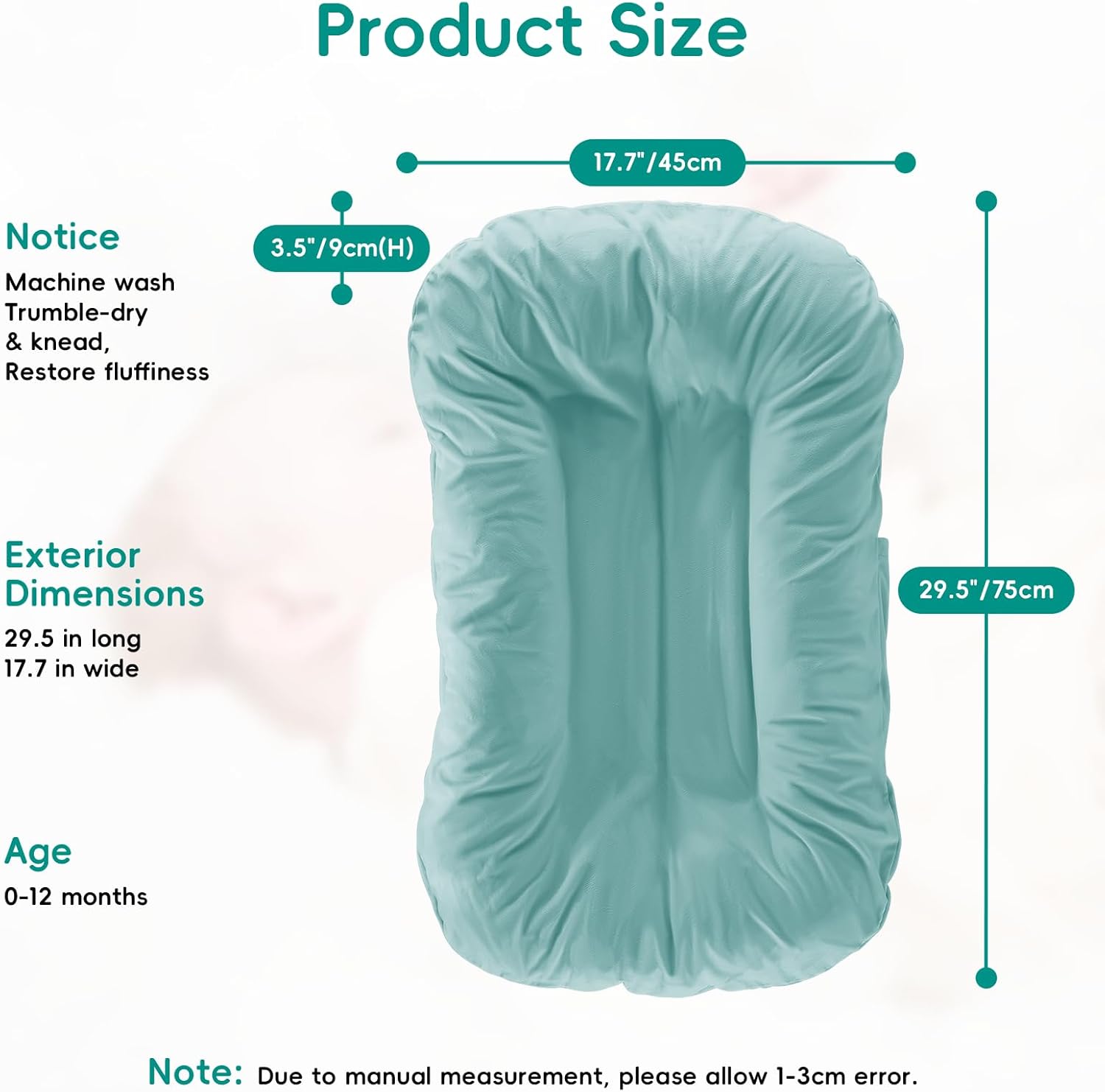 Baby Lounger, Infant Lounger for Newborns 0-24 Months, Breathable Cotton Baby Nest for Tummy Time, Diaper Changes & More, Soft Portable Newborn Essentials for Floor & Bassinet(Green) - Image 5
