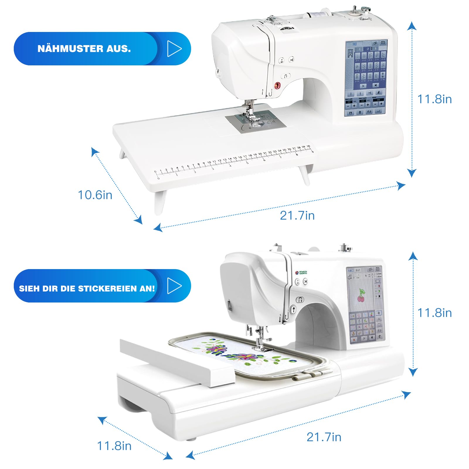 ES-5 Elektronisch Gesteuerte Nähmaschinen, 10.000 Eingebaute Stickdesigns, 8 Schriftarten, Computerisiert, Großer 7-Zoll-LCD-Touchscreen-Display, USB-Anschluss