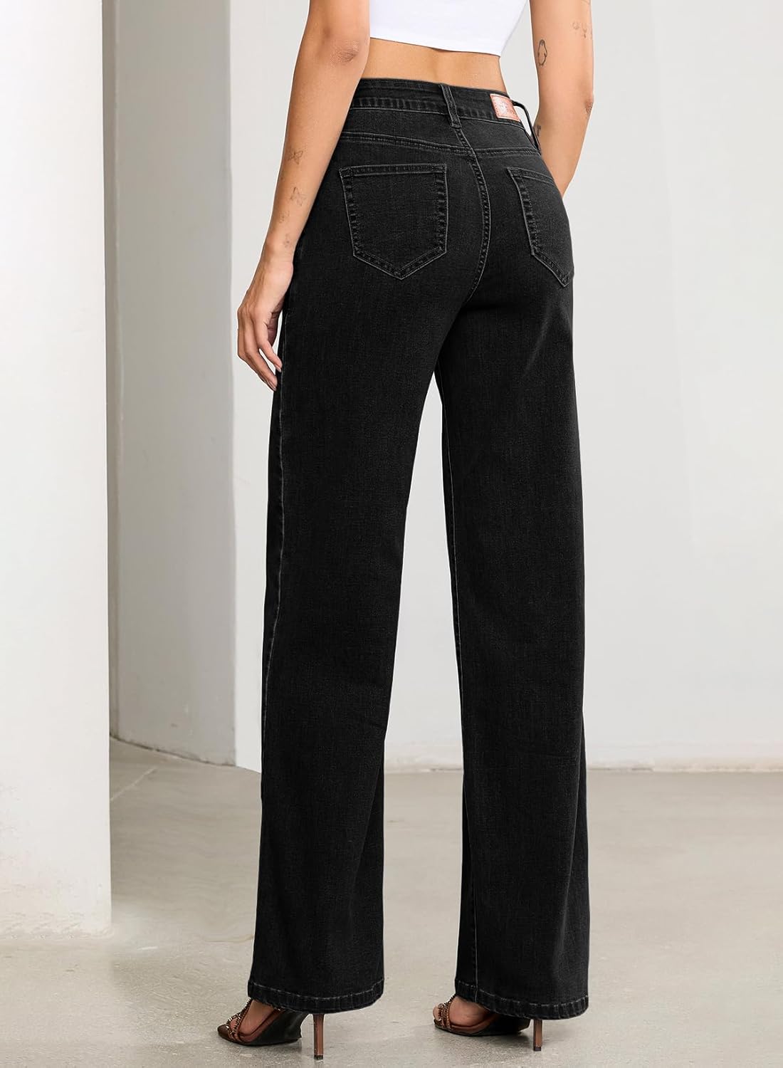 Sidefeel Women's Wide Leg Jeans High Waisted Stretchy Seamed Panel Denim Pants - Image 5