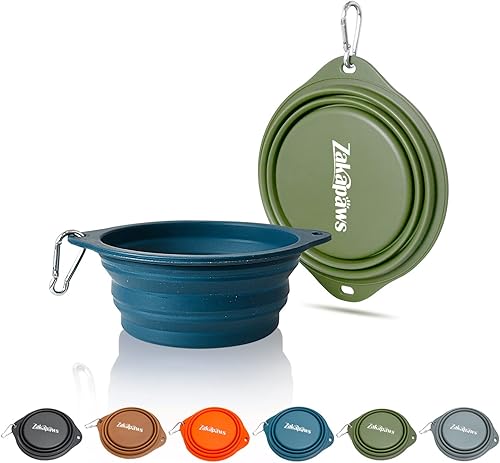 Miniatura 8 de Cuenco de viaje de silicona para perros, paquete de 2 cuencos plegables para mascotas, plegable sin borde de plástico, cuencos de alimentación para