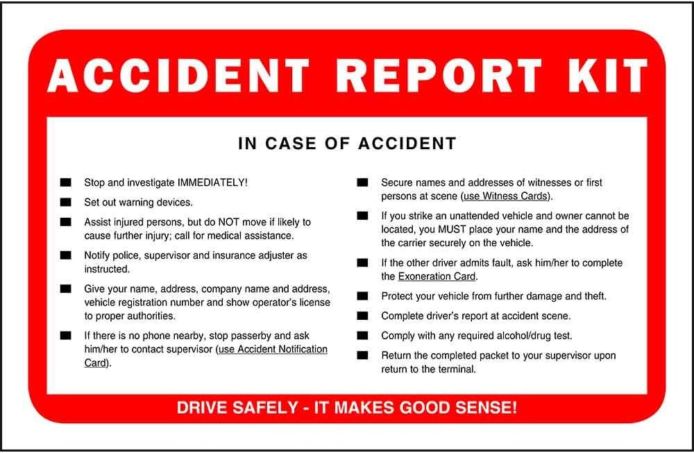 Vehicle Accident Report Kit in Envelope 10pk. No Camera