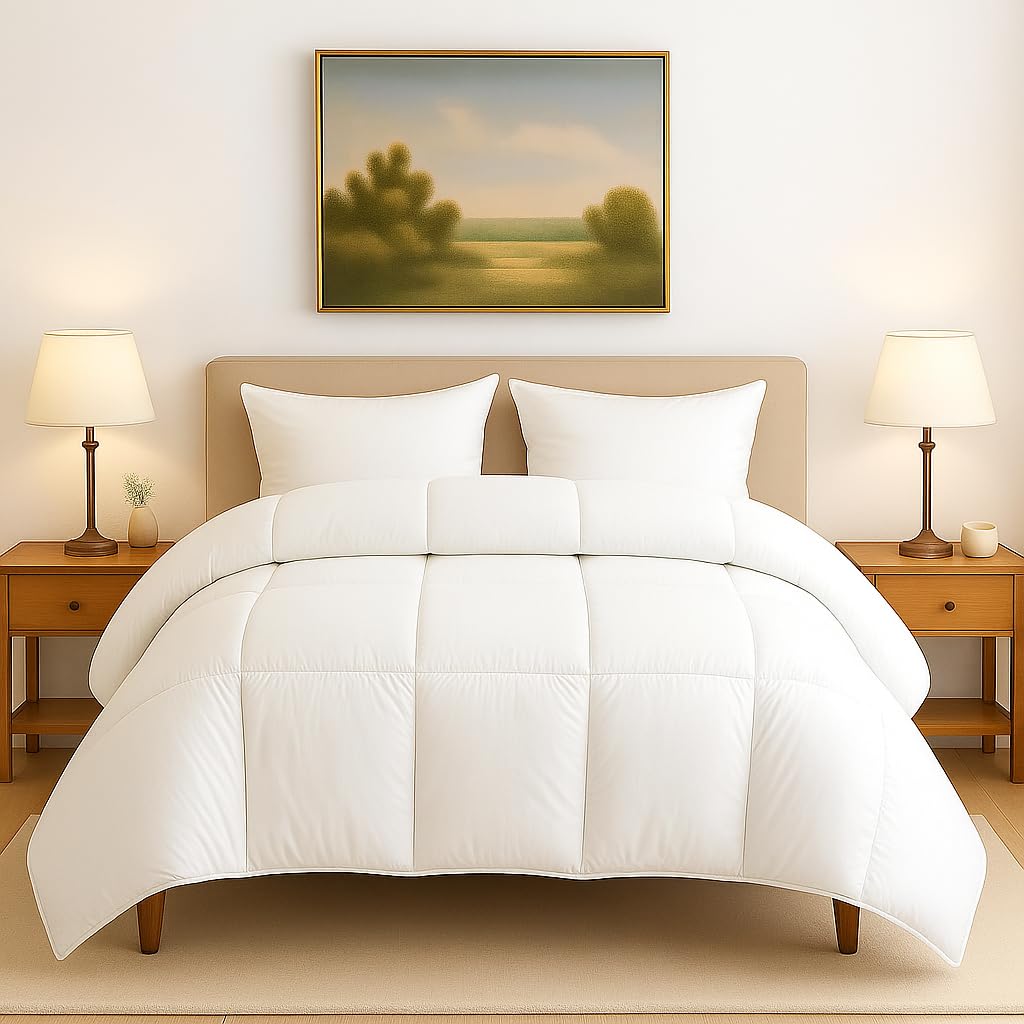 All Season King Bed Comforter - 300 GSM Ultra Soft & Lightweight Blanket | Reversible Microfiber Quilt/Duvet Insert for Summer & AC Room - White, 102x108 Inch-image-32