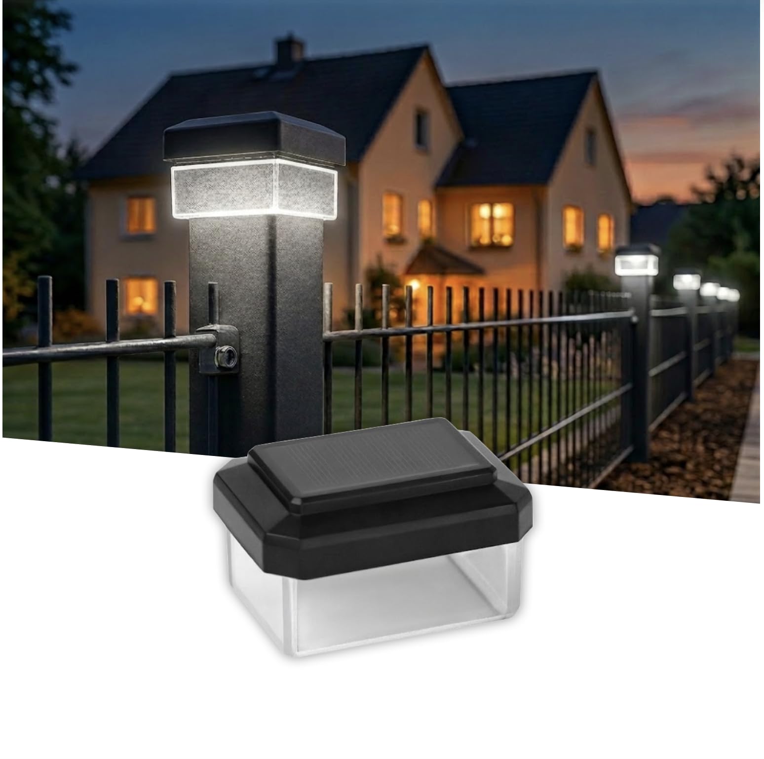 6040. Solar Zaunleuchte LED - Zaun Beleuchtung | Zaun Solarleuchten | Solarleuchten für Stabmattenzaun - Doppelstabmattenzaun Beleuchtung (1er Pack)