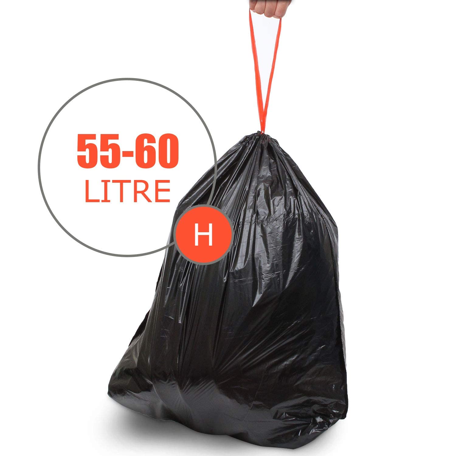 ASelected 200 pièces 50L-60L Sacs Poubelle Anti-Fuite Ultra Résistant Poignées Lien Coulissants Lot de 10 rouleaux Taille Large 71 x 64 cm Noir
