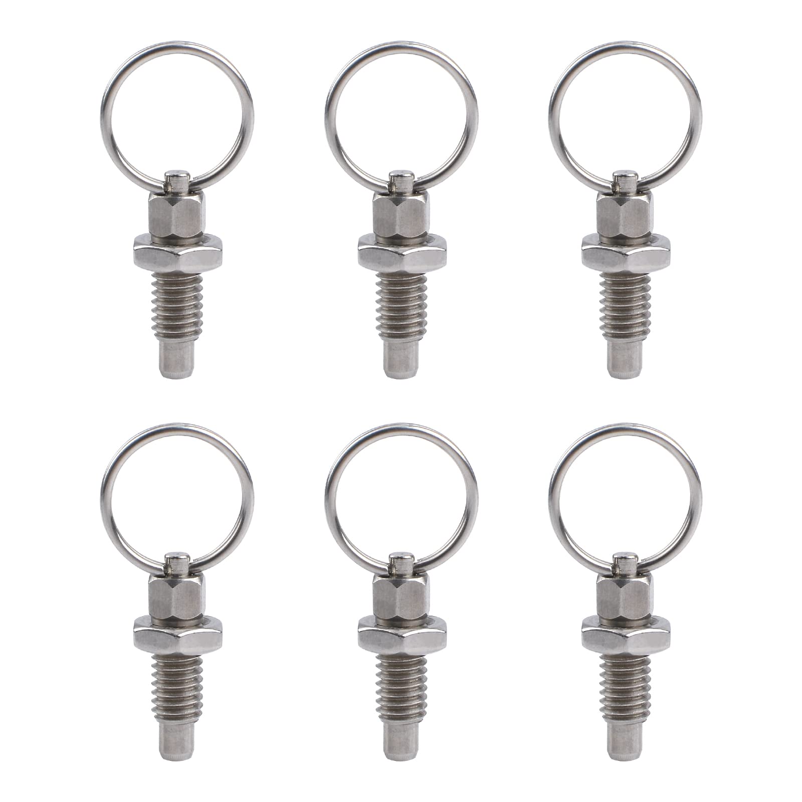 INCREWAY 6Pcs Spring Plunger with Pull Ring, Quick Release Pin w/Drop Cam & Spring, Stainless Steel Non-Locking Type Stubby Hand-Retractable Spring Plunger Index Plunger