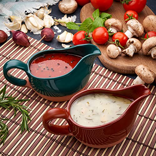 Gravy Boat Hand Crafted Terracotta Clay with Ergonomic Handle 11 Oz - Natural and eco-friendly - Gravy Warming Sauces - Salad Dressing - Microwave Safe (Sea Green) - Image 3