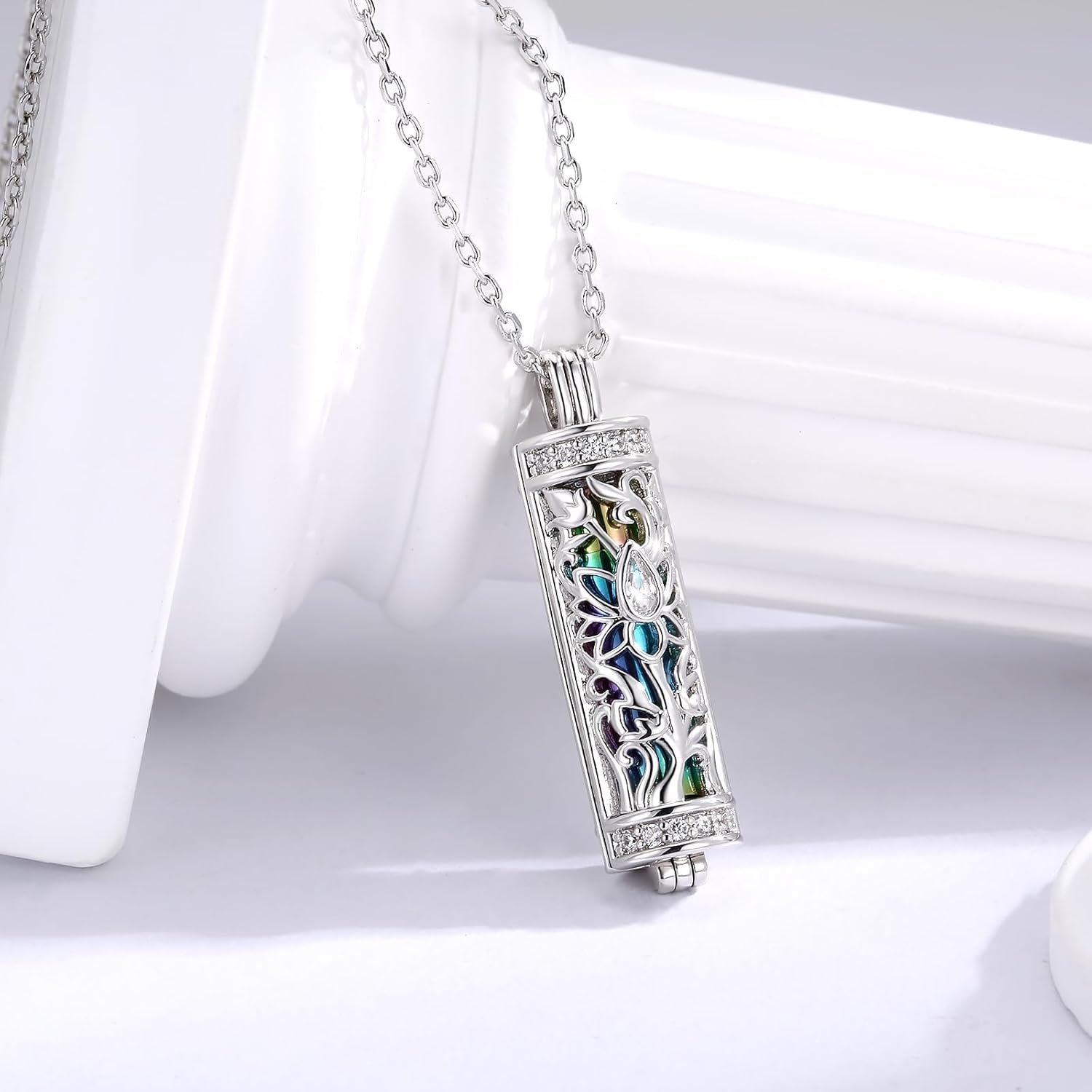 Lotus Cremation Necklace for Ashes – Women Memorial Keepsake Cylinder Urn Pendant for Human Ashes Sympathy Gift Jewelry - Image 2