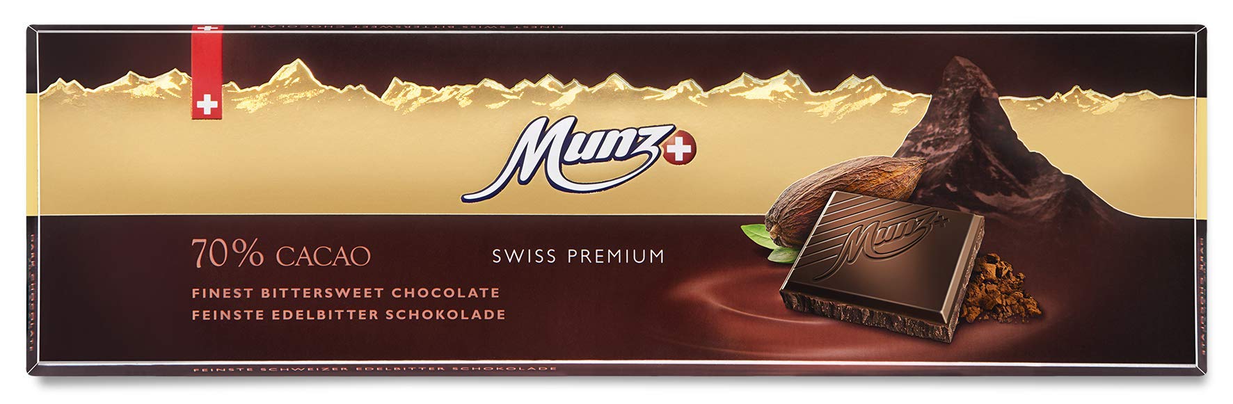 Munz Swiss Premium | Edelbitter 70% Kakao | 8 x 300g - 2,4 kg | Schweizer Zartbitterschokolade mit 70% Kakao, über 150 Jahre Confiserie-Geschichte, für Schokoladenkenner