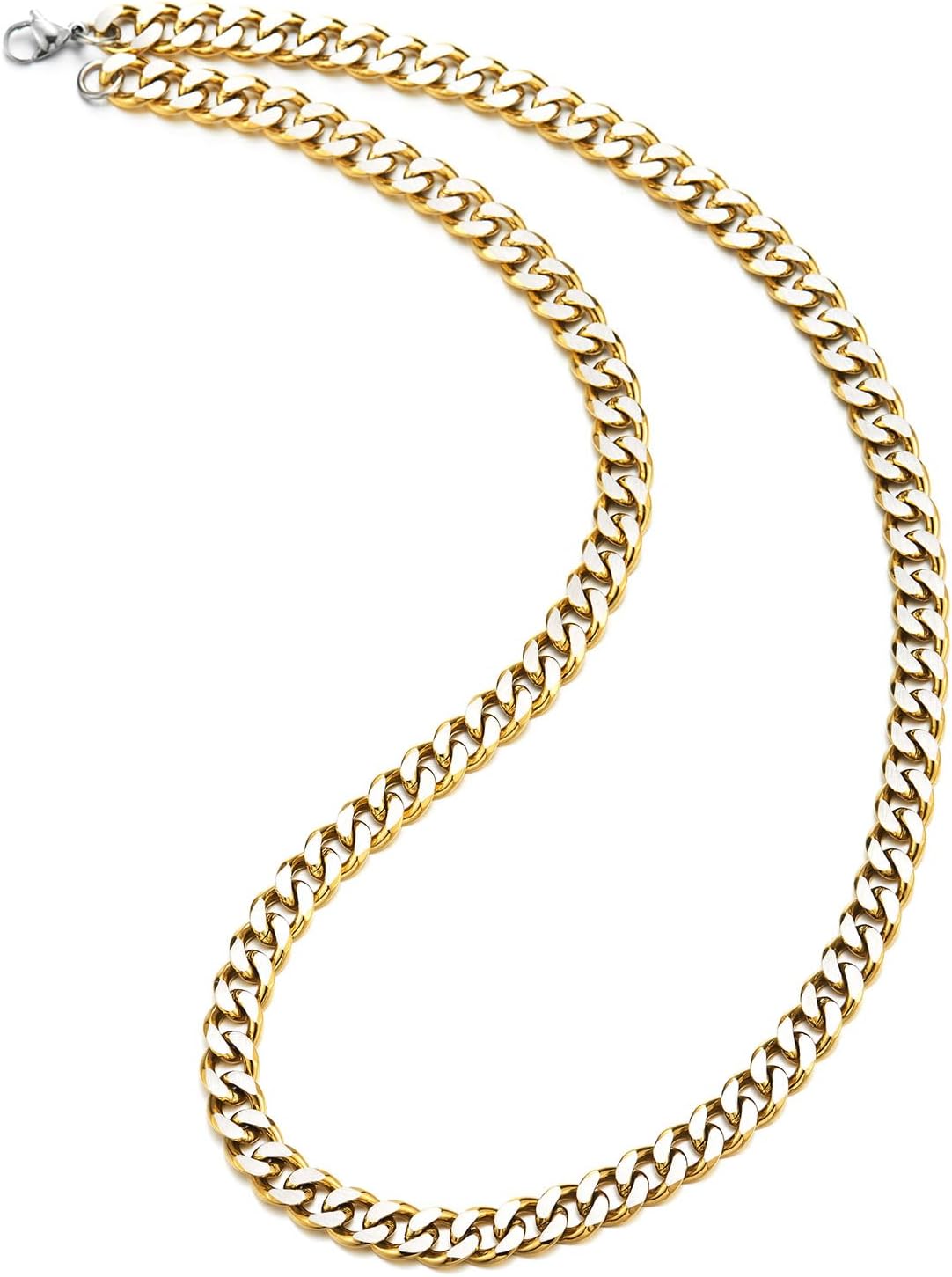 COOLSTEELANDBEYOND Steel Curb Chain Miami Cuban Chain Necklace, Two-tone, Satin Polished, for Man, 8mm Wide