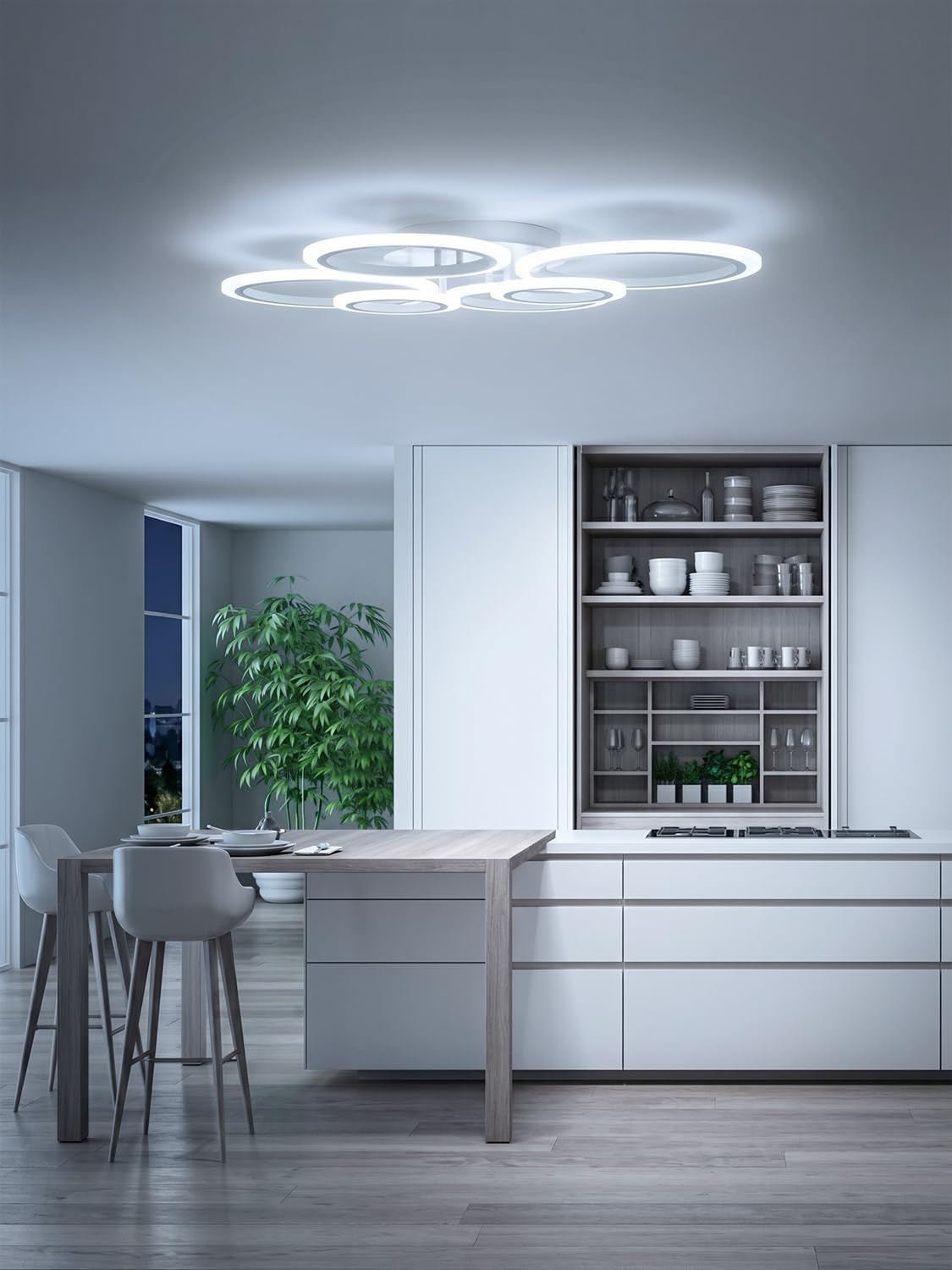 Plafoniera LED Soffitto Moderna Smart WiFi, Lampadario di Design a 6 Anelli 76W, Dimmerabile con App e Telecomando, Compatibile con Alexa e Google Home per Soggiorno Camera da Letto, Bianco