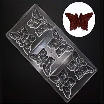 6 Holes 3D Butterfly Polycarbonate Chocolate Bars Mold,Clear Mould DIY Handmade Maker Ice Mold Cake Baking Mould Dish Chocolate Maker Confectionery Mold Bakeware Pan Baking Supplies - 27.5x13.5x2.4cm