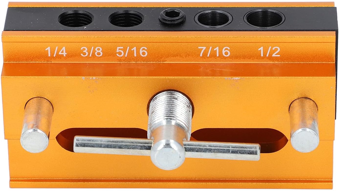 Self Centering Dowel Jig Kit Adjustable Width Woodworking Drilling Guide for Straight Holes with 6 Bushings Aluminum Alloy Material for Cabinet Making and Furniture Building