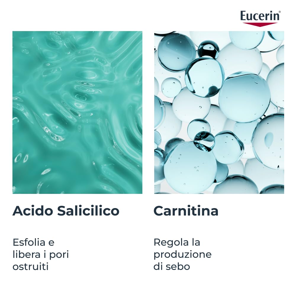 Eucerin DermoPure Clinical Fluido Opacizzante 40 ml, Crema opacizzante viso per 8h effetto mat, Crema viso pelle grassa e acneica con Acido Salicilico e Carnitina anti-imperfezioni e pori dilatati