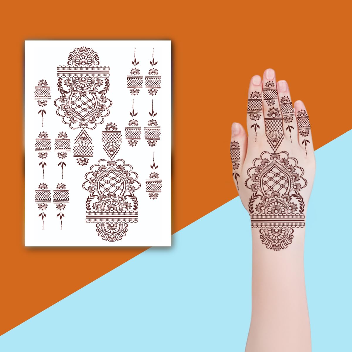 Golden Hour Mehndi Design Henna Temporary Waterproof Body Tattoo (Marron) For Women and Girls-image-12