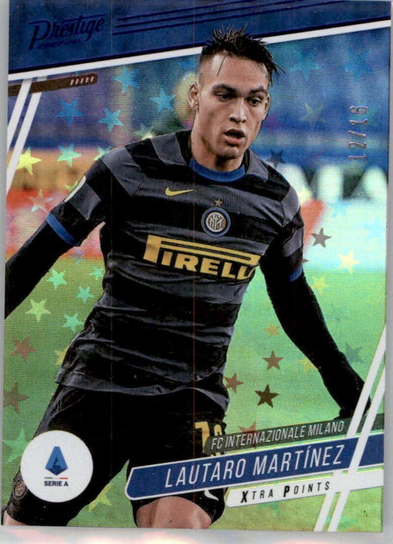 2020-21 Panini Chronicles Prestige Serie A Xtra Points Blue Astro #13 Lautaro Martinez SER/16 FC Internazionale Milano Official Soccer Card in Raw (NM or Better) Condition