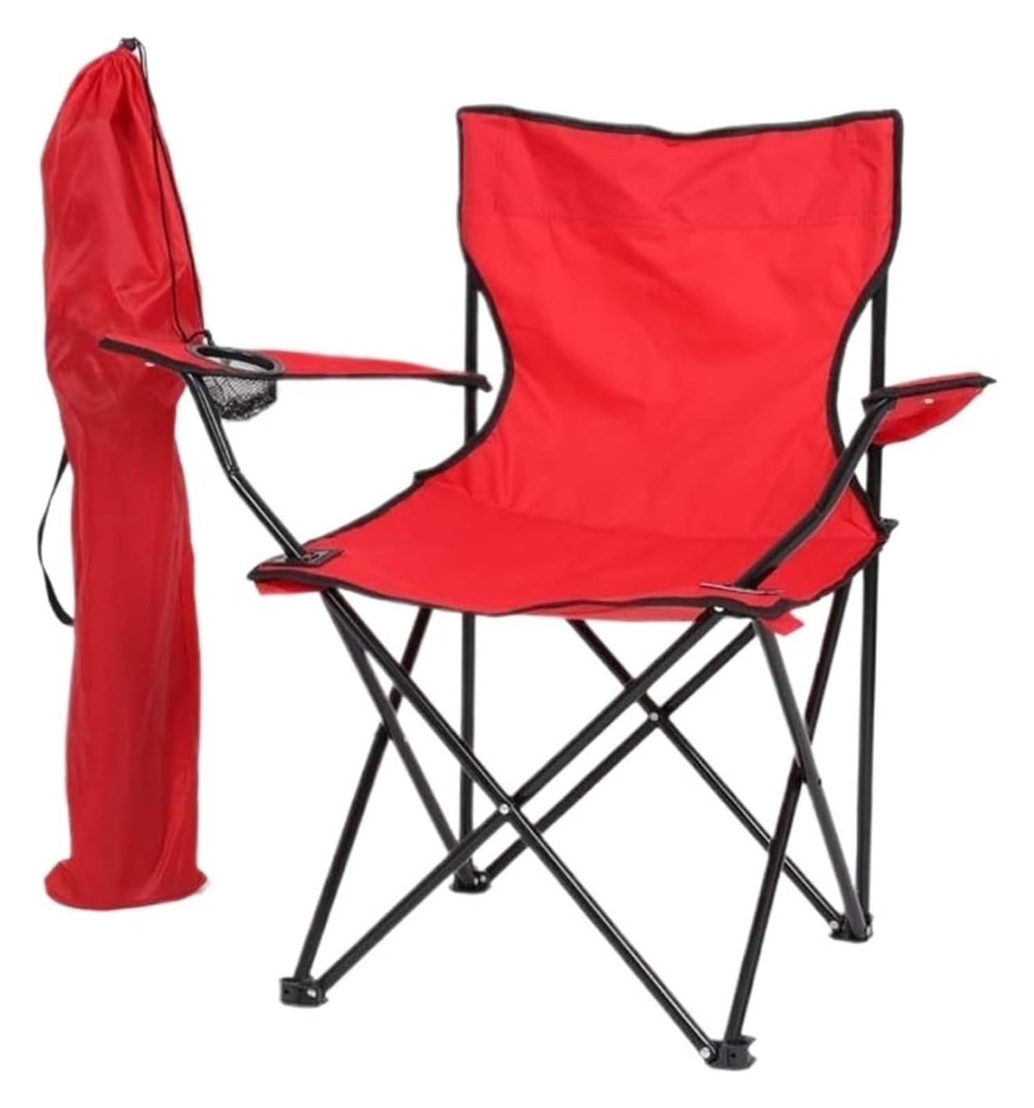 KRXSOBNV Folding camping chair, Camping Chair Outdoor Folding Fishing with Water Bottle Bag(Red)
