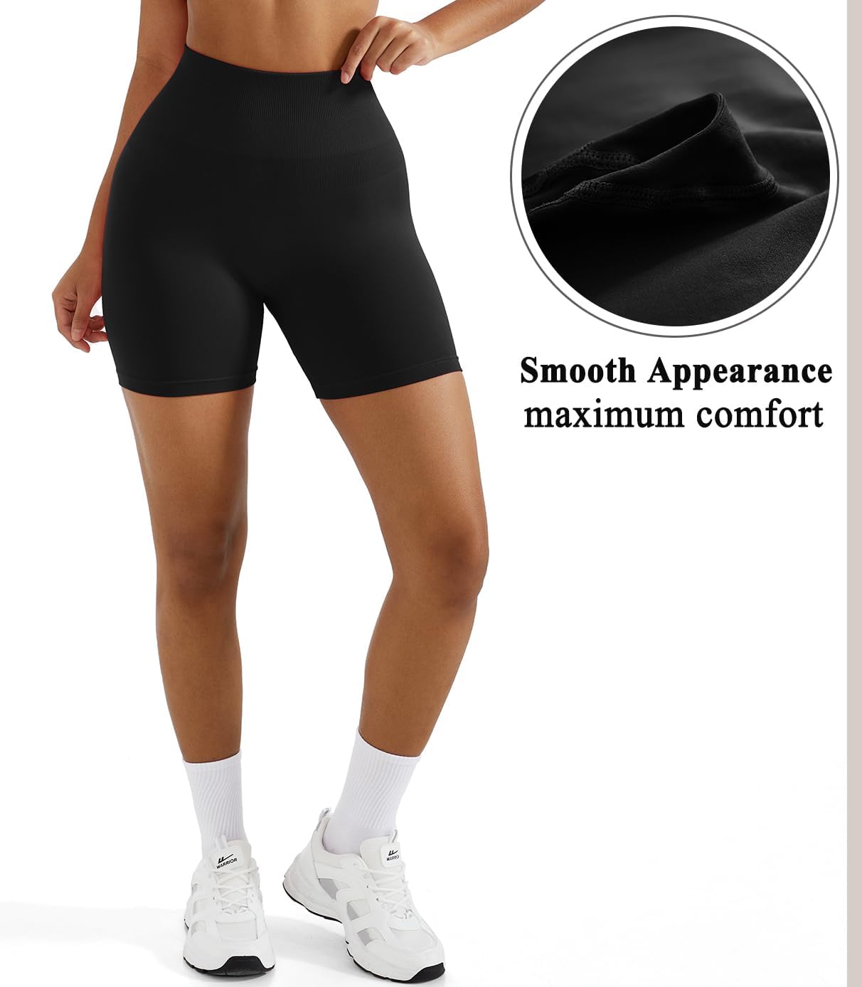 OMKAGI Womens Workout Shorts Butt Lifting Gym Shorts Ribbed Seamless Biker Shorts - Image 3
