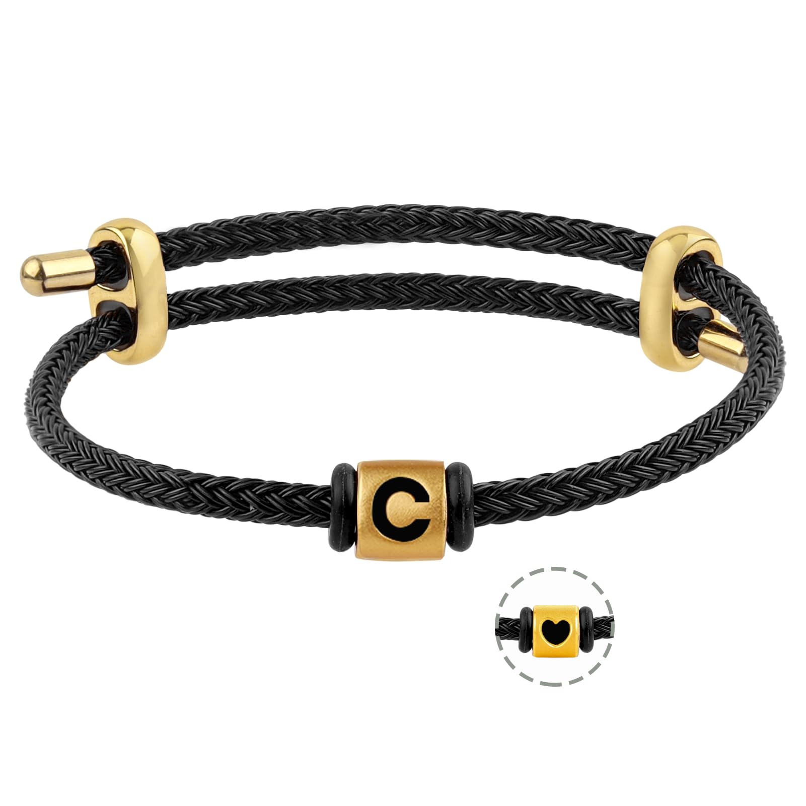MuagoChicBi-directional Buckle Rope Initial Bracelet, Gold Plated Bracelet with Letter, Alphabet Bracelets, Gifts for Women Men Girls