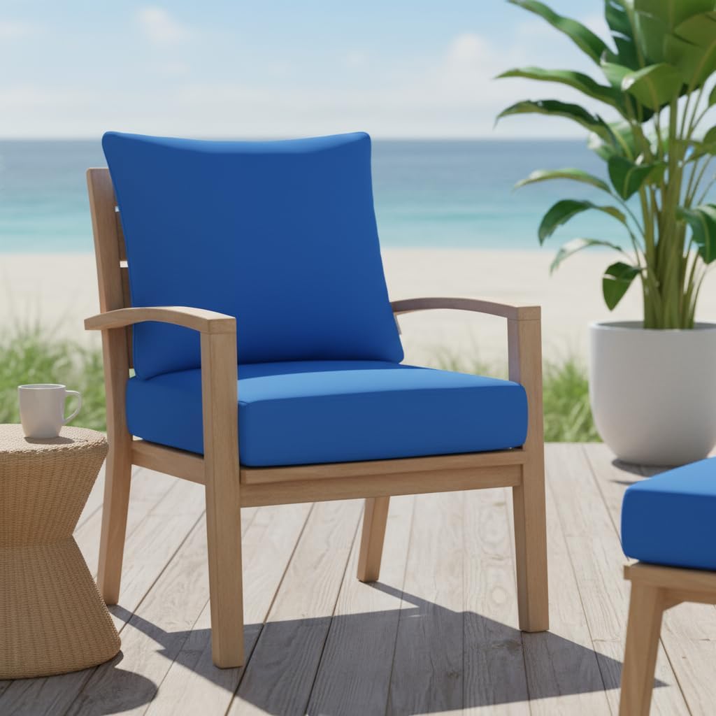RSH DECOR: Sunbrella Pillow Back Deep Seating Cushion | 23” x 24” x 4" Seat | Water & Fade-Resistant Performance Fabric |Outdoor Chair Cushion Set for Patio Furniture|Canvas Pacific Blue-Made in USA