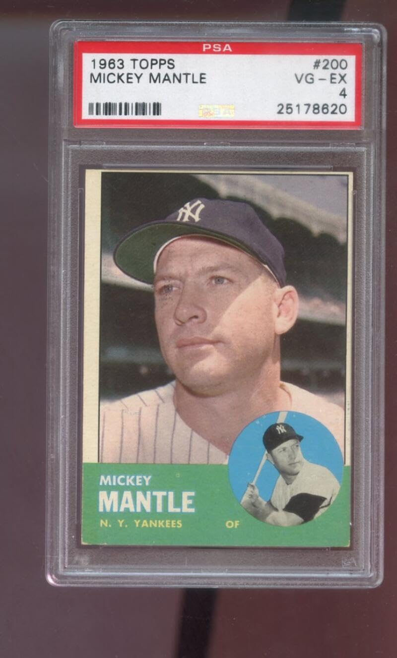 1963 Topps #200 Mickey Mantle New York Yankees PSA 4 Graded MLB Baseball Card : Collectibles & Fine Art