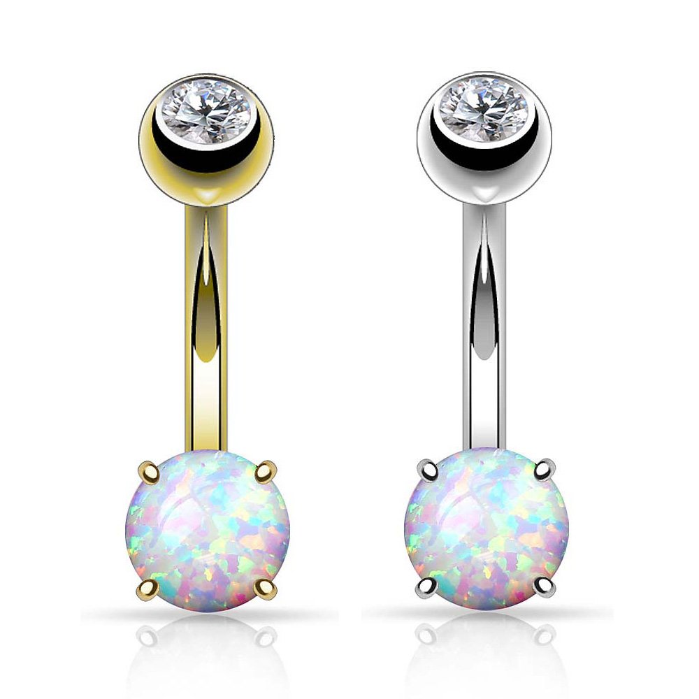 Bauchnabelpiercing Piercing Bauch Schmuck Banane Stecker 316 L Chirurgenstahl Stab Gebogen aus 14 Karat Gold mit Opal Stein