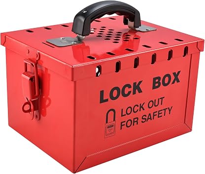 RealPlus Large Lockout Tagout Box Portable Loto Group Lock Box, 12 Padlock Capacity, Red 9-1/4 x 7-1/4 x 6 Inch