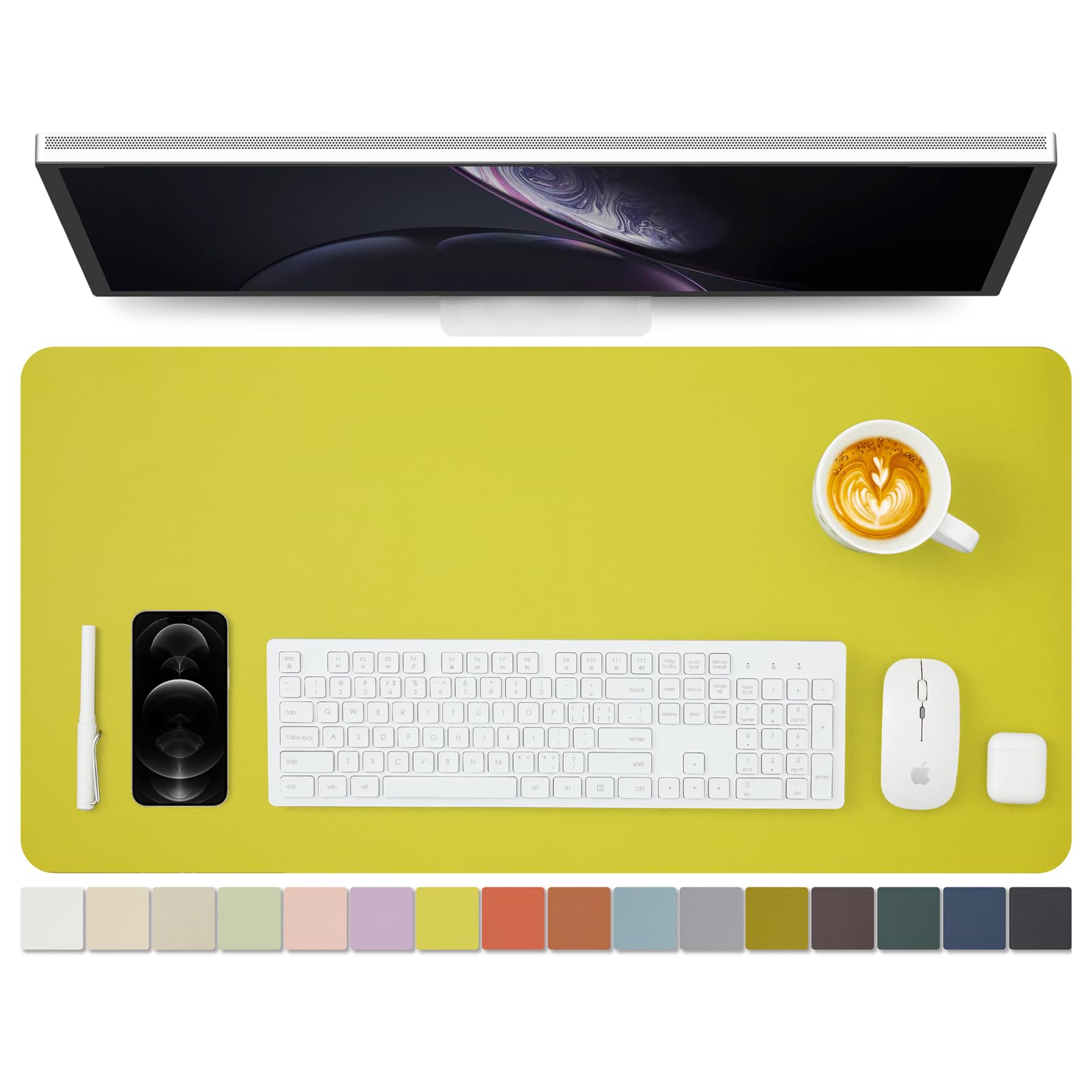 Leather Desk Mat - Non-Slip PU Desk Pad for Office and Home - Ideal for Large Mouse Pad and Desk Mats on Top of Desks (Lemon Yellow,80cmx 40cm)