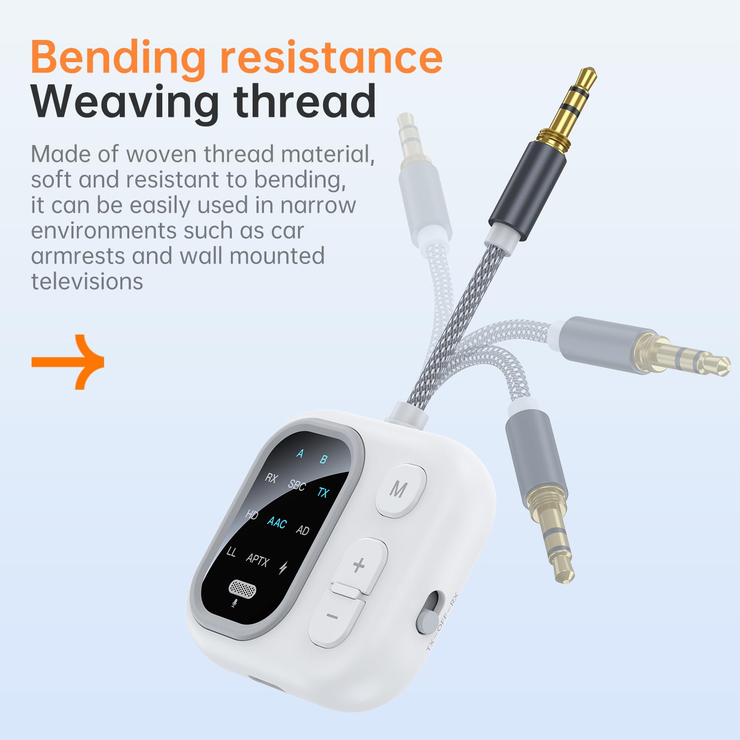 2 in 1 Trasmettitore e ricevitore Bluetooth 5.2 Adattatore Audio AUX 3,5 mm con 6 modalità di decodifica supporta connessione di 2 Cuffie adatto Bluetooth per TV Aereo Auto Impianto Stereo