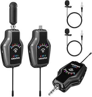 Wireless Lavalier Microphone System/Lapel Mic/Stand Mic, UHF Rechargeable Wireless Microphone System,1/8" Output,for iPhone,DSLR Camera,Video Recording,YouTube Vlog,Online Chat,Teaching